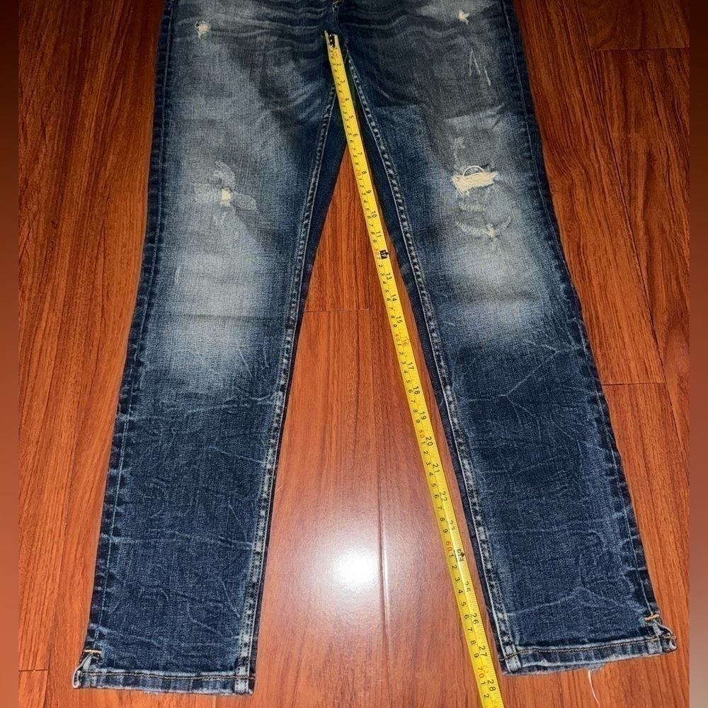 Zara basic denim straight skinny fit women's jeans dark wash lightly distressed - Picture 6 of 11